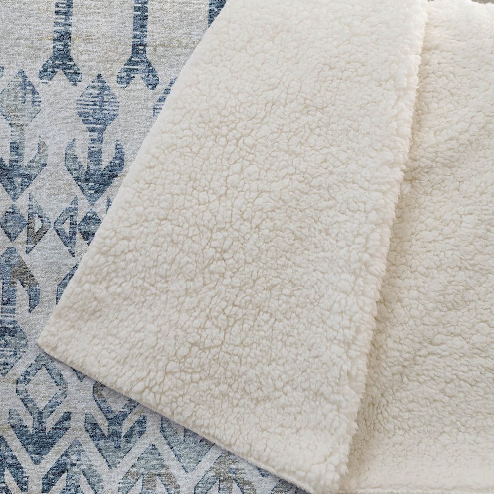 Premium Machine Washable ASB79 Ivory 50" x 70" Sherpa Throw Blanket. Picture 2