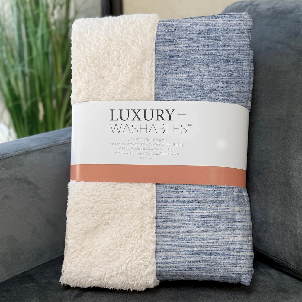 Premium Machine Washable ASB800 Denim 50" x 70" Sherpa Throw Blanket. Picture 3