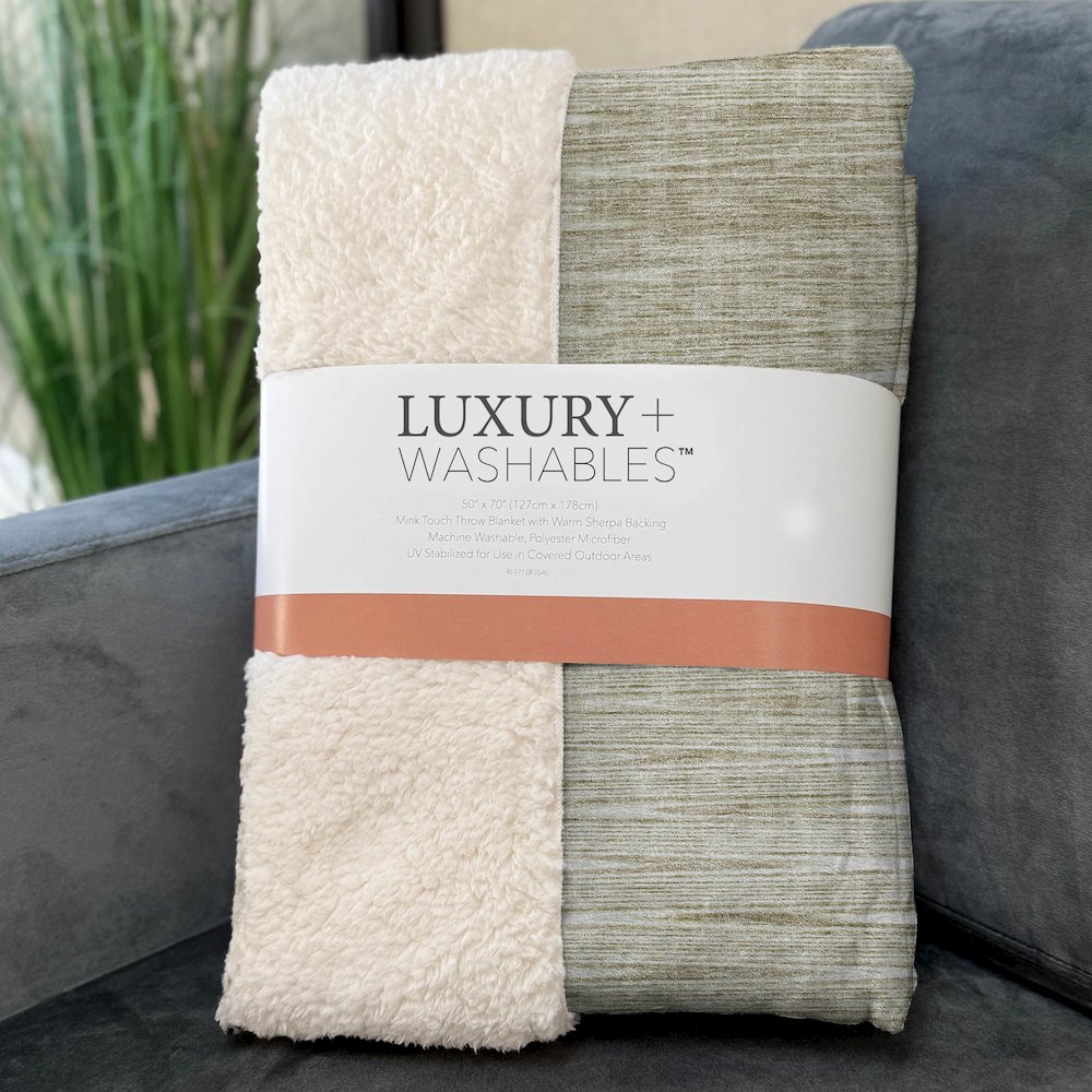 Premium Machine Washable ASB800 Khaki 50" x 70" Sherpa Throw Blanket. Picture 3
