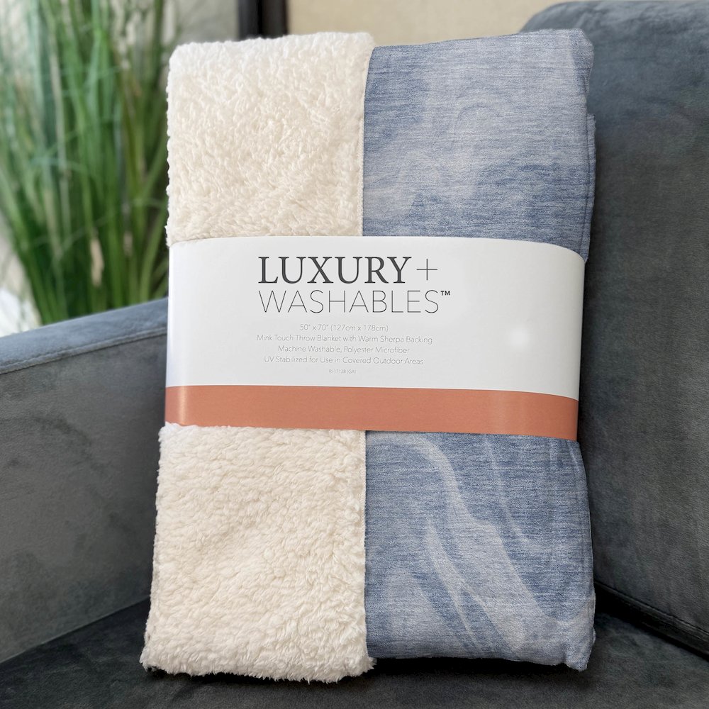 Premium Machine Washable ASB802 Blue 50" x 70" Sherpa Throw Blanket. Picture 3