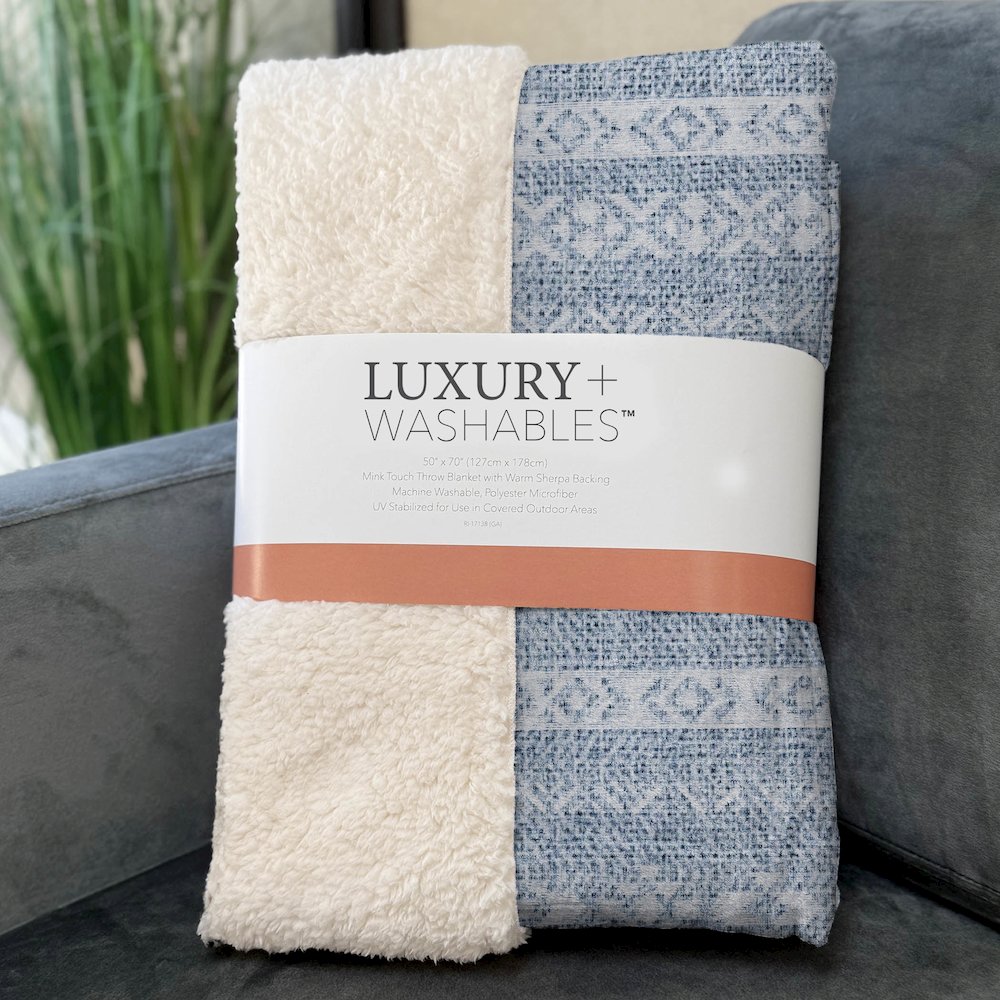 Premium Machine Washable ASB803 Blue 50" x 70" Sherpa Throw Blanket. Picture 3