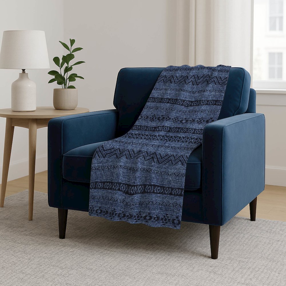 Premium Machine Washable ASB803 Navy 50" x 70" Sherpa Throw Blanket. Picture 5