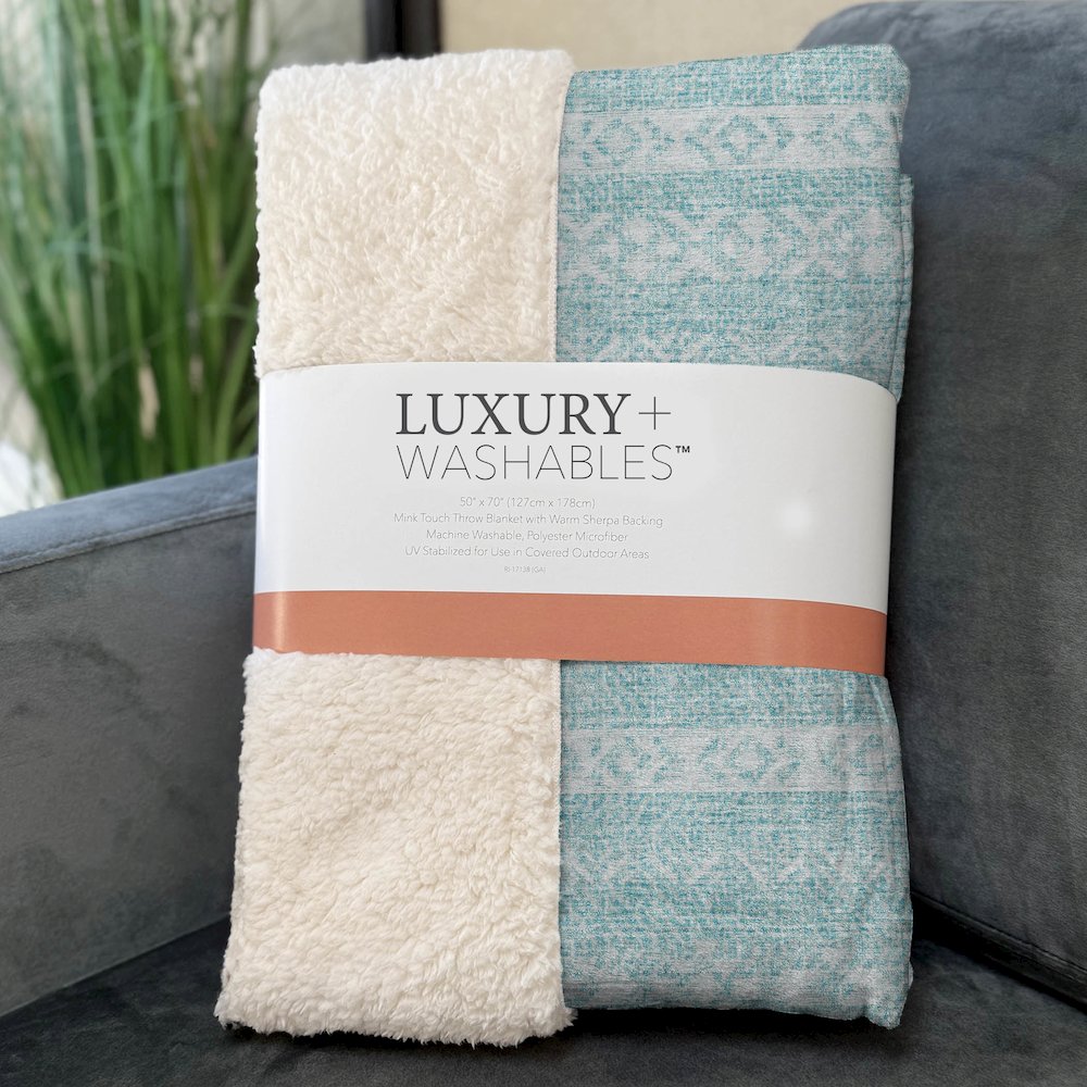 Premium Machine Washable ASB803 Teal 50" x 70" Sherpa Throw Blanket. Picture 3