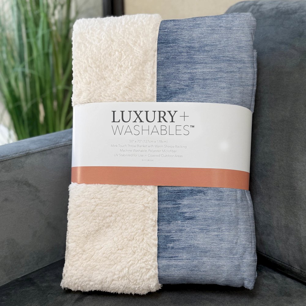 Premium Machine Washable ASB806 Blue 50" x 70" Sherpa Throw Blanket. Picture 3