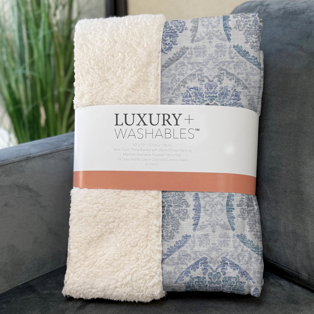 Premium Machine Washable ASB808 Blue 50" x 70" Sherpa Throw Blanket. Picture 3