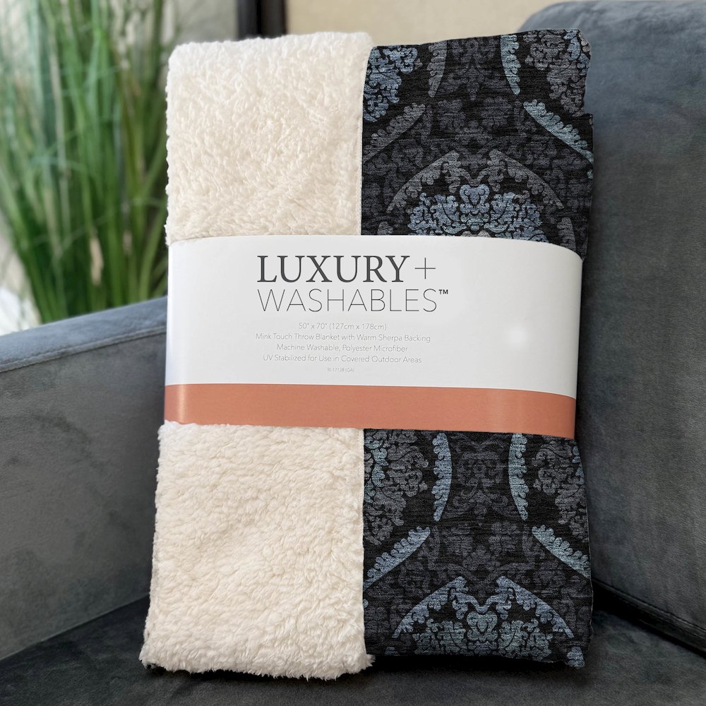 Premium Machine Washable ASB809 Blue 50" x 70" Sherpa Throw Blanket. Picture 3