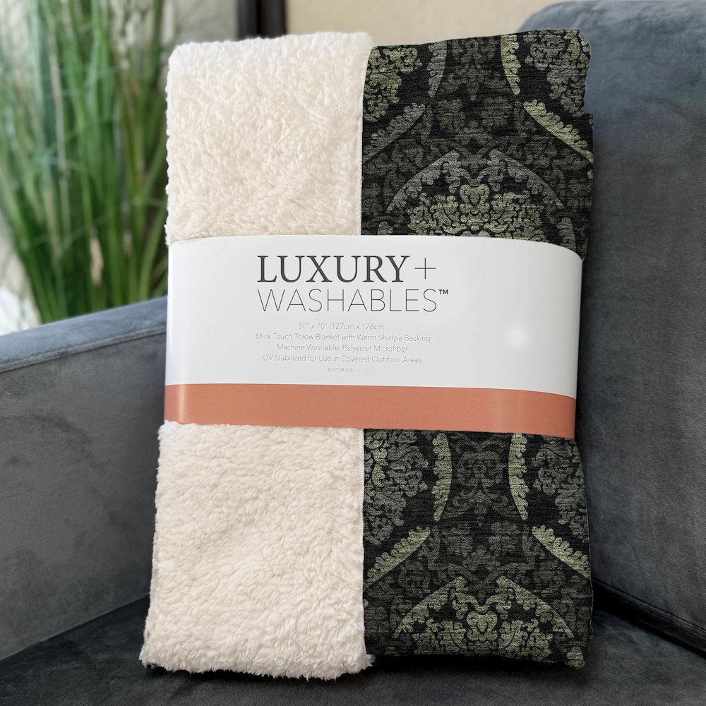 Premium Machine Washable ASB809 Green 50" x 70" Sherpa Throw Blanket. Picture 3