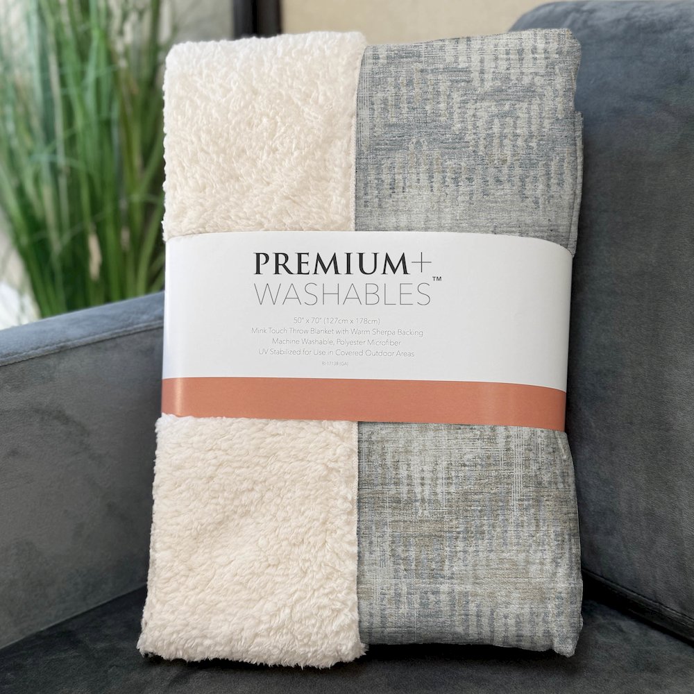 Premium Machine Washable ASB80 Linen 50" x 70" Sherpa Throw Blanket. Picture 3