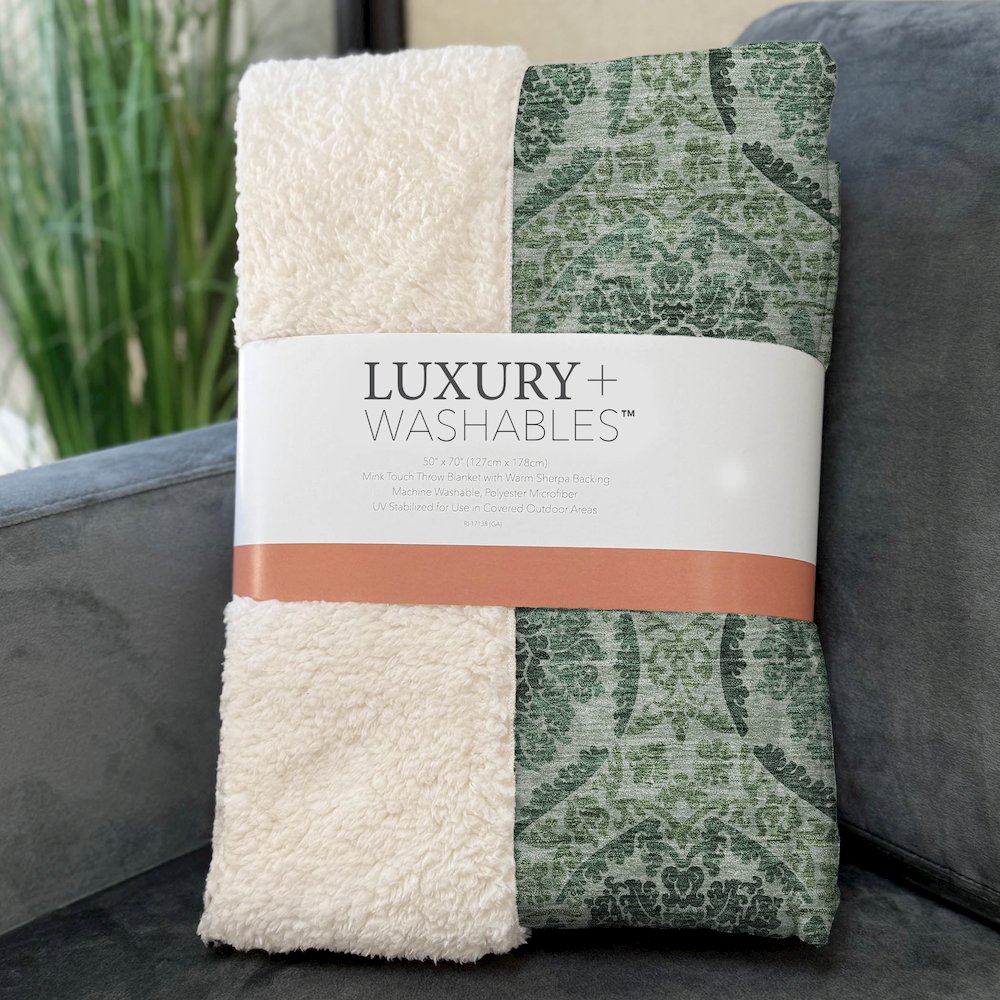 Premium Machine Washable ASB811 Fern 50" x 70" Sherpa Throw Blanket. Picture 3