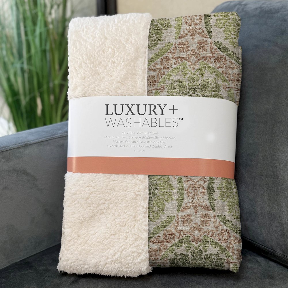 Premium Machine Washable ASB811 Olive 50" x 70" Sherpa Throw Blanket. Picture 3
