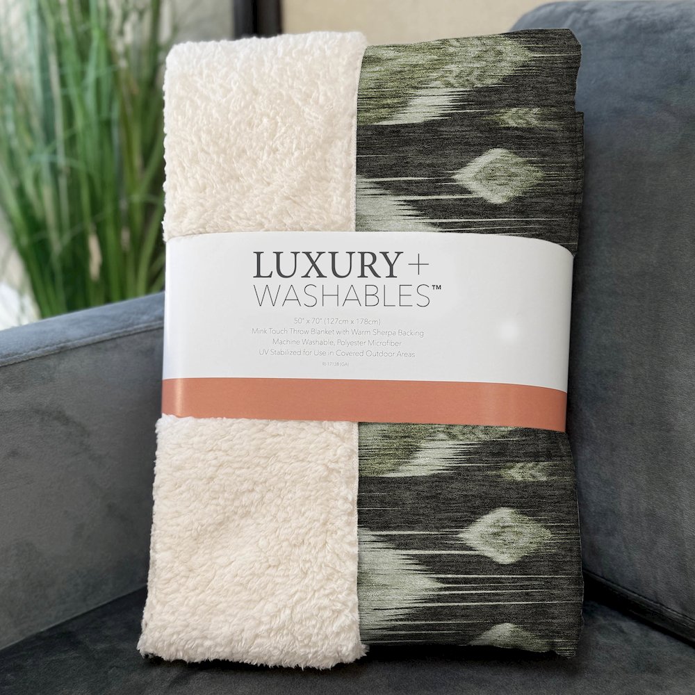 Premium Machine Washable ASB812 Olive 50" x 70" Sherpa Throw Blanket. Picture 3