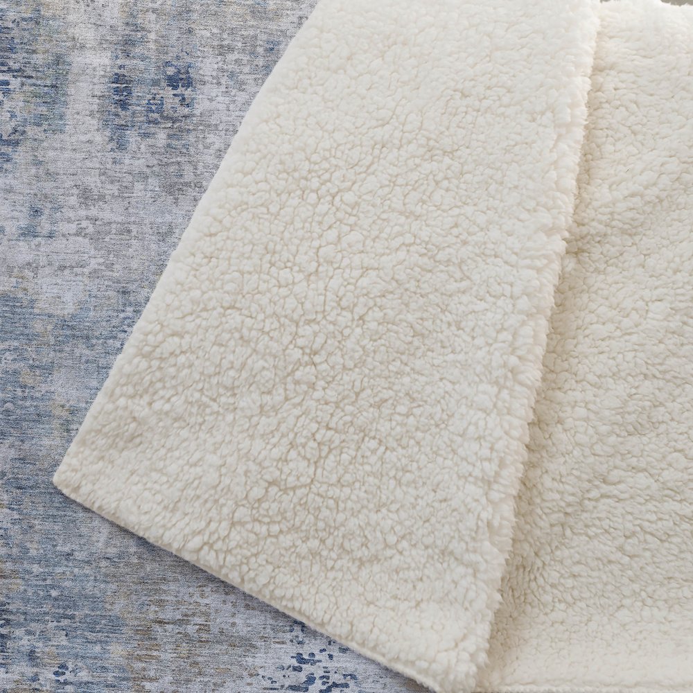 Premium Machine Washable ASB814 Blue 50" x 70" Sherpa Throw Blanket. Picture 2