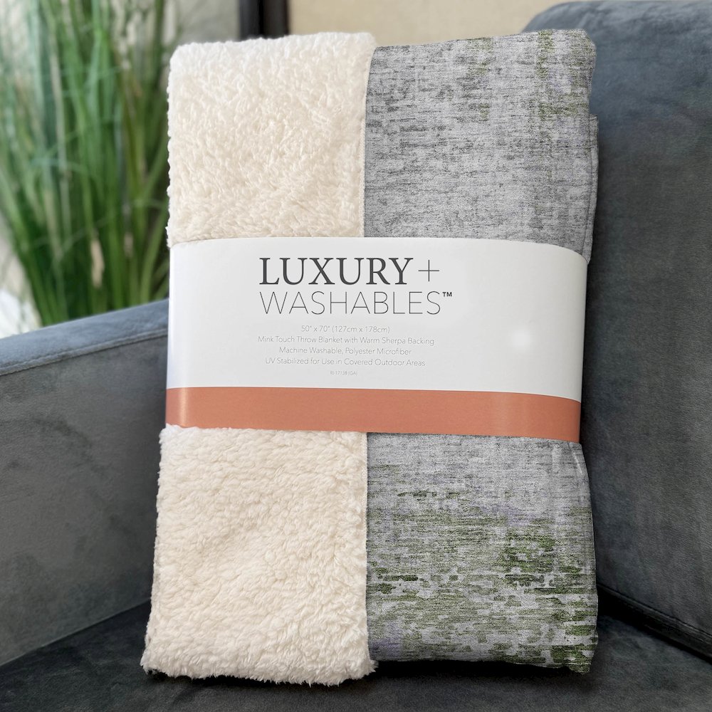 Premium Machine Washable ASB814 Olive 50" x 70" Sherpa Throw Blanket. Picture 3