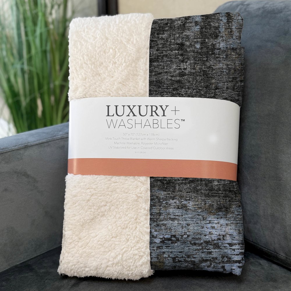 Premium Machine Washable ASB815 Graphite 50" x 70" Sherpa Throw Blanket. Picture 3