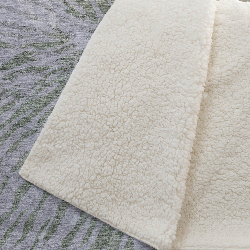 Premium Machine Washable ASB818 Olive 50" x 70" Sherpa Throw Blanket. Picture 2