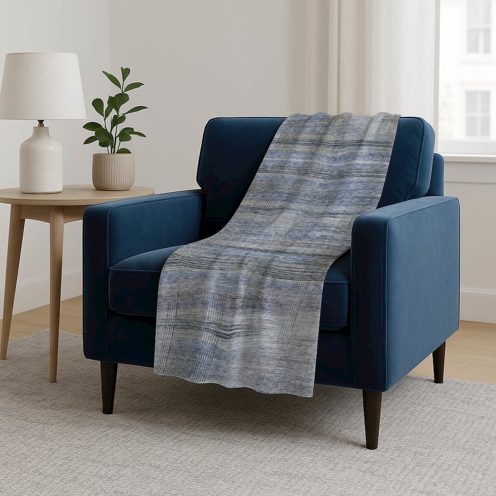 Premium Machine Washable ASB819 Blue 50" x 70" Sherpa Throw Blanket. Picture 5