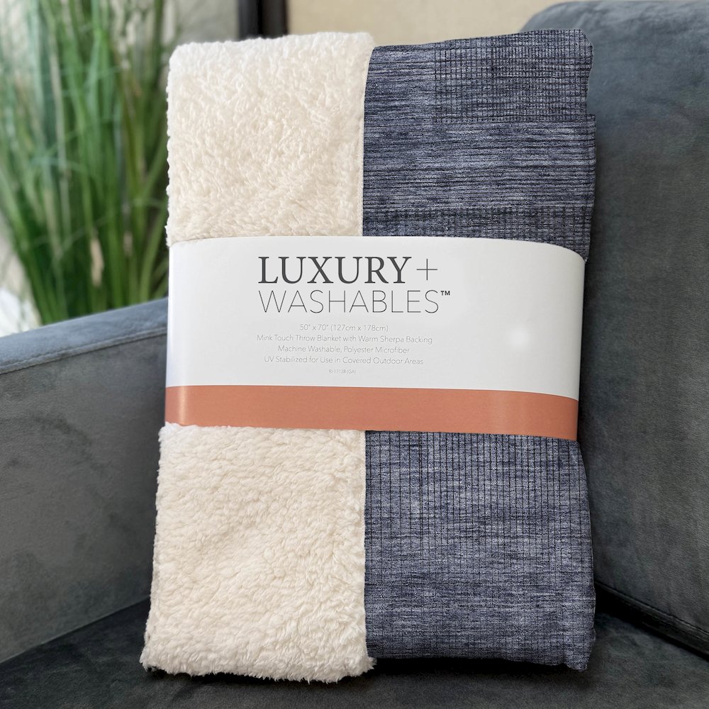 Premium Machine Washable ASB820 Navy 50" x 70" Sherpa Throw Blanket. Picture 3