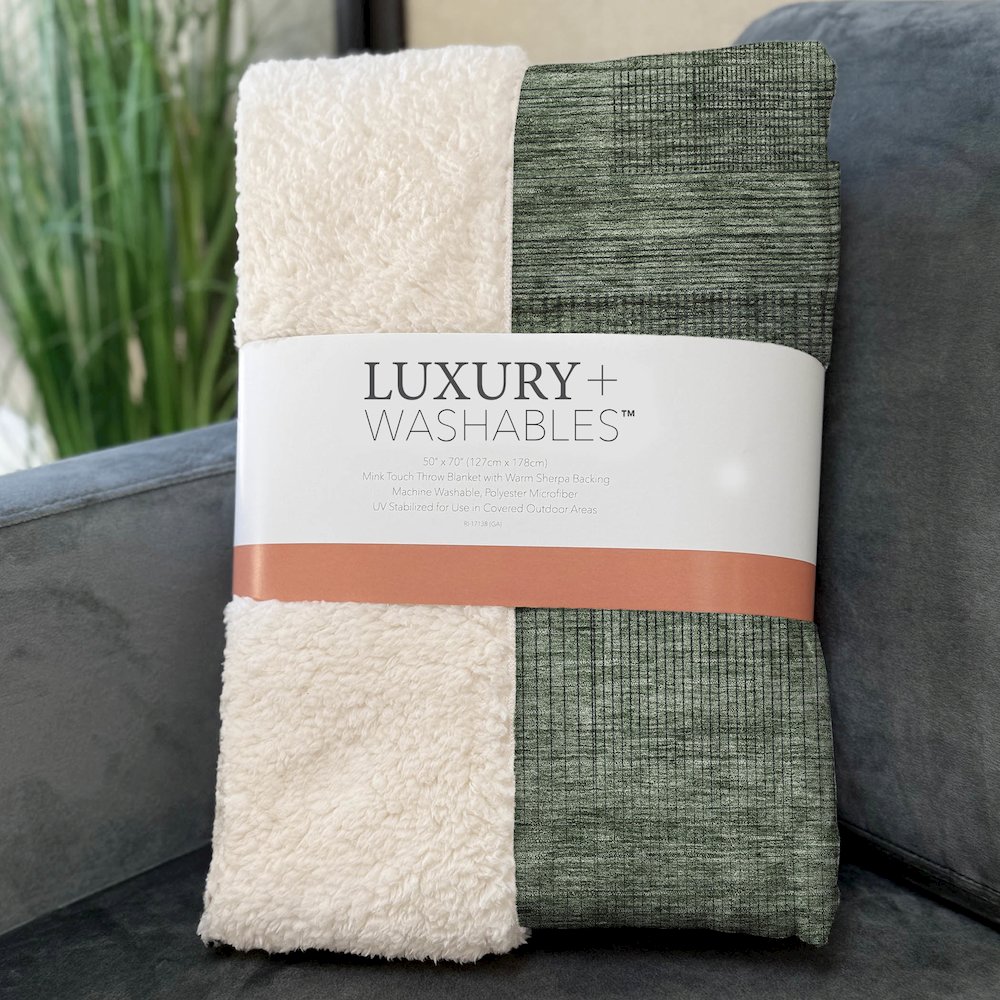 Premium Machine Washable ASB820 Olive 50" x 70" Sherpa Throw Blanket. Picture 3