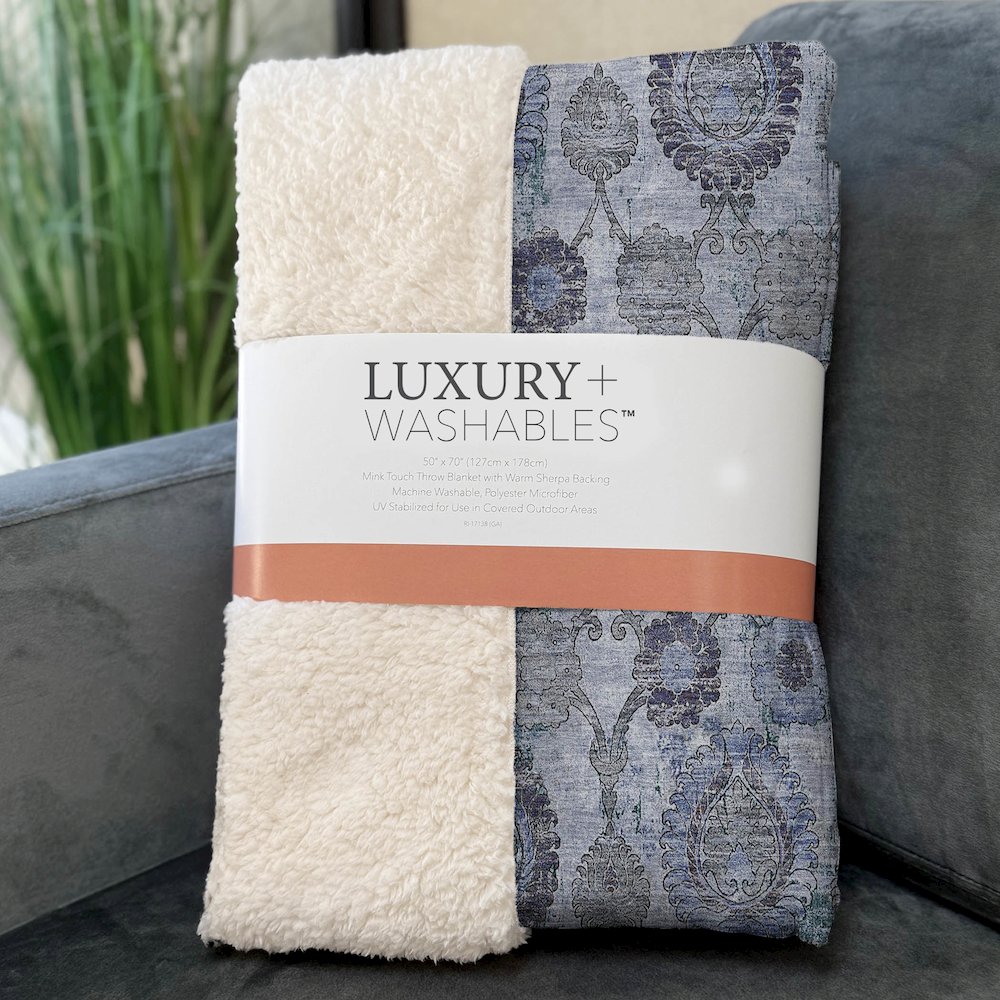 Premium Machine Washable ASB821 Blue 50" x 70" Sherpa Throw Blanket. Picture 3