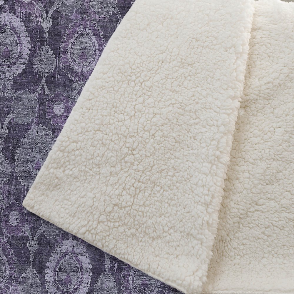 Premium Machine Washable ASB821 Eggplant 50" x 70" Sherpa Throw Blanket. Picture 2
