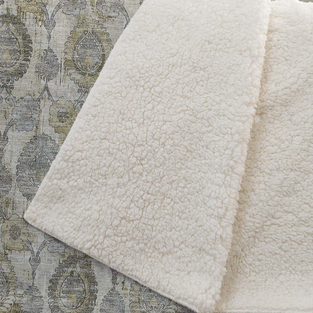 Premium Machine Washable ASB821 Khaki 50" x 70" Sherpa Throw Blanket. Picture 2