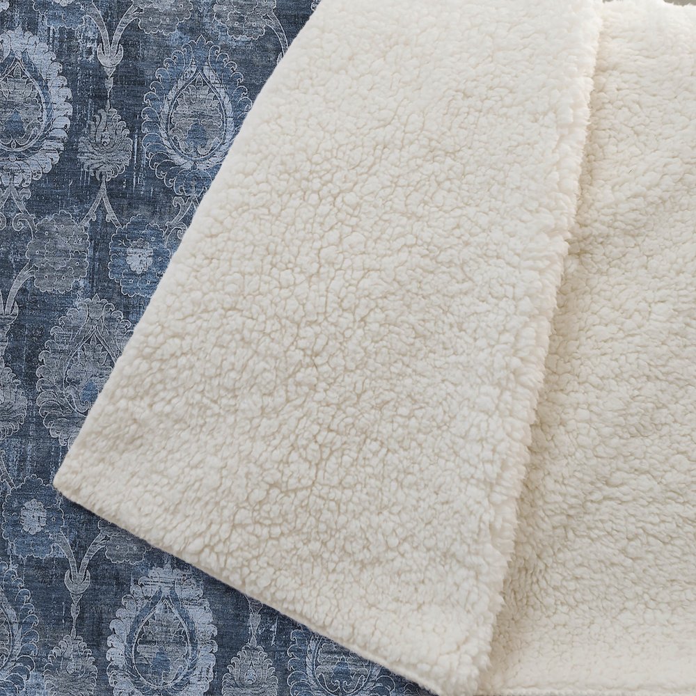 Premium Machine Washable ASB821 Navy 50" x 70" Sherpa Throw Blanket. Picture 2