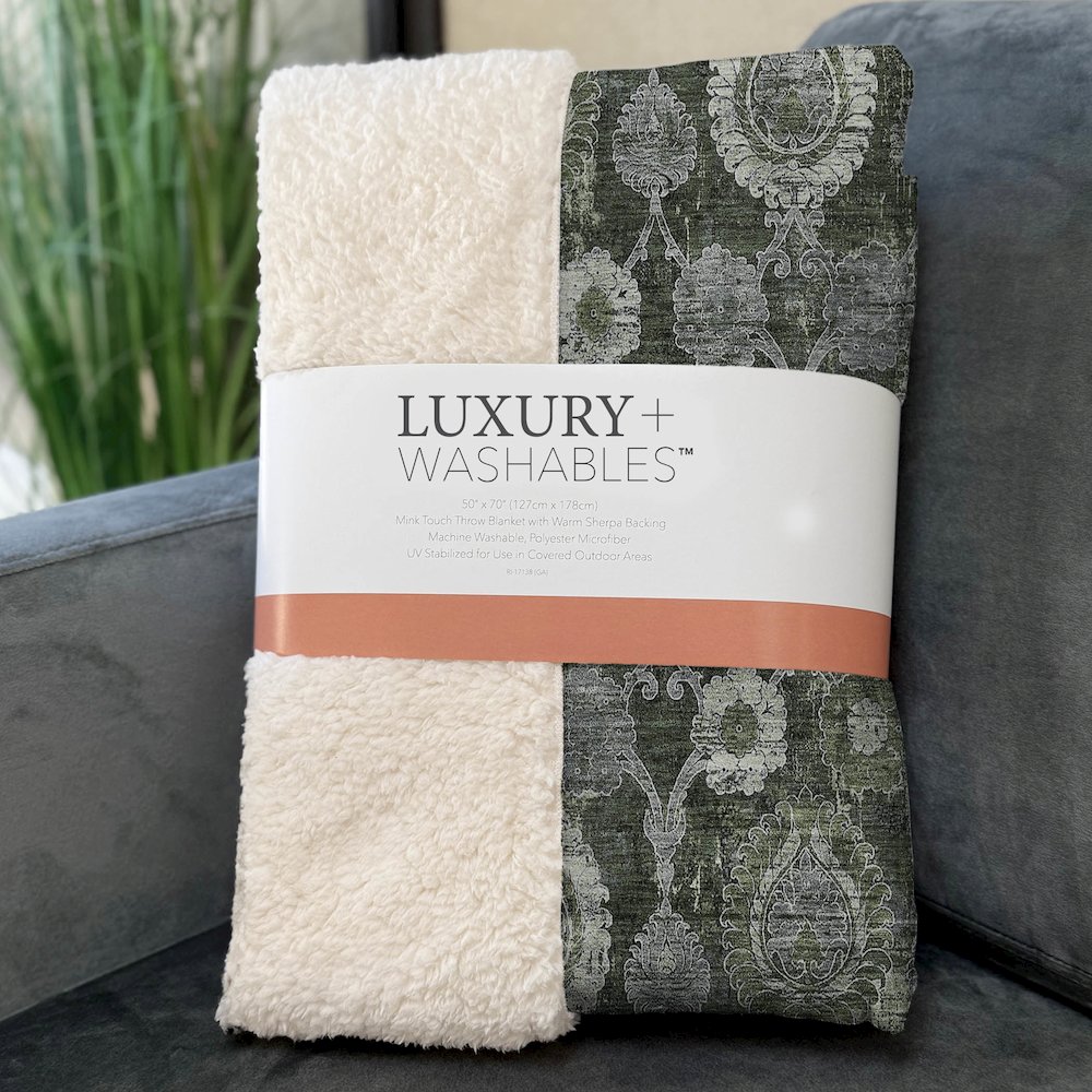 Premium Machine Washable ASB821 Olive 50" x 70" Sherpa Throw Blanket. Picture 3