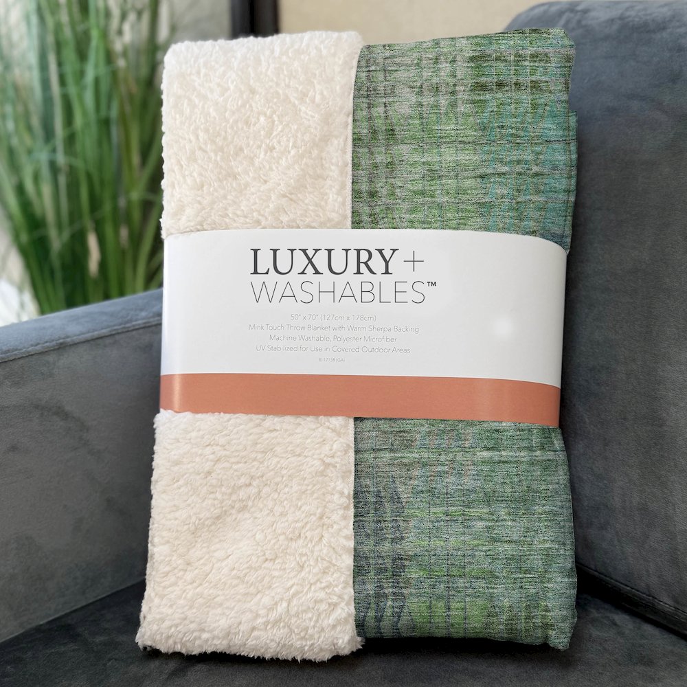 Premium Machine Washable ASB828 Green 50" x 70" Sherpa Throw Blanket. Picture 3