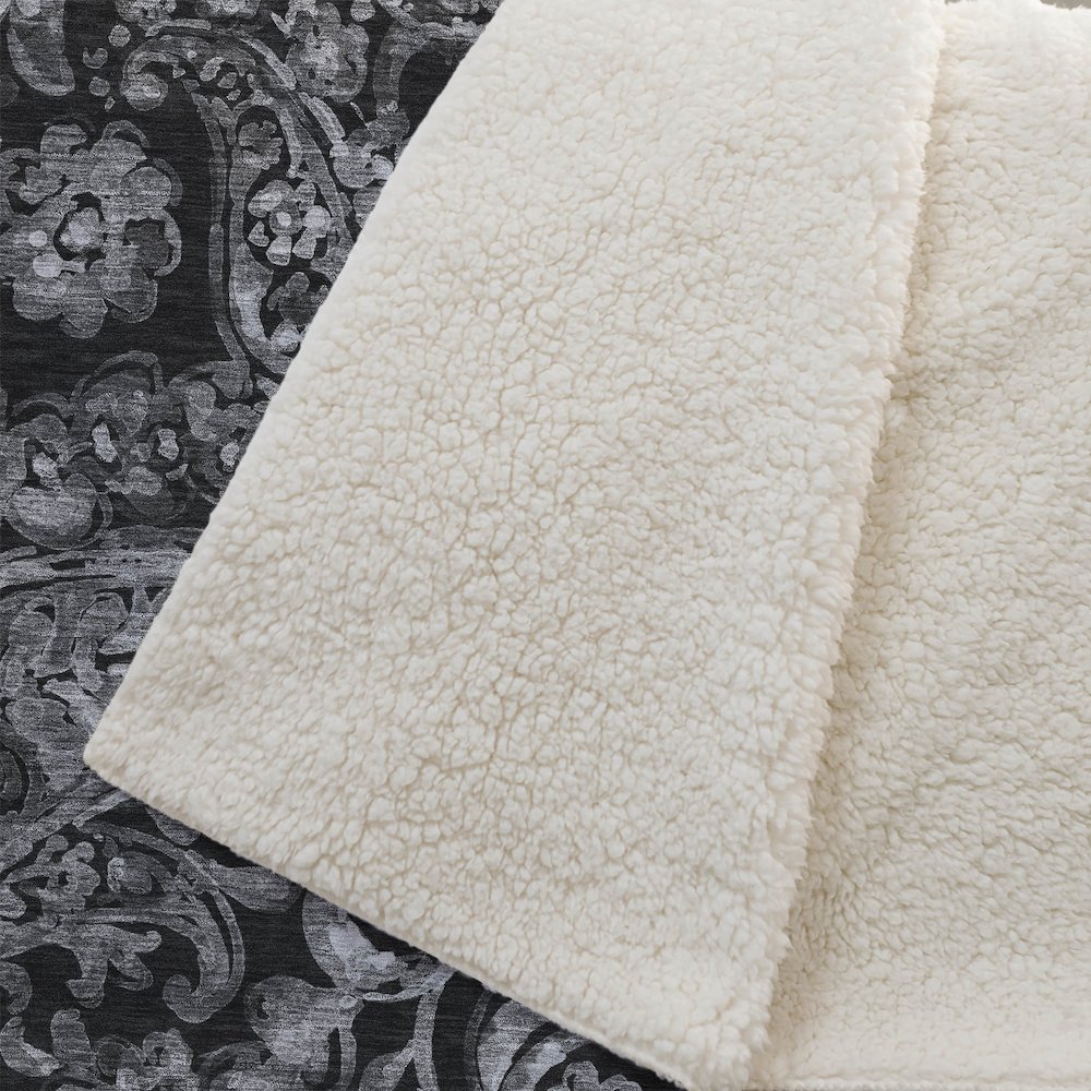 Premium Machine Washable ASB835 Black 50" x 70" Sherpa Throw Blanket. Picture 2