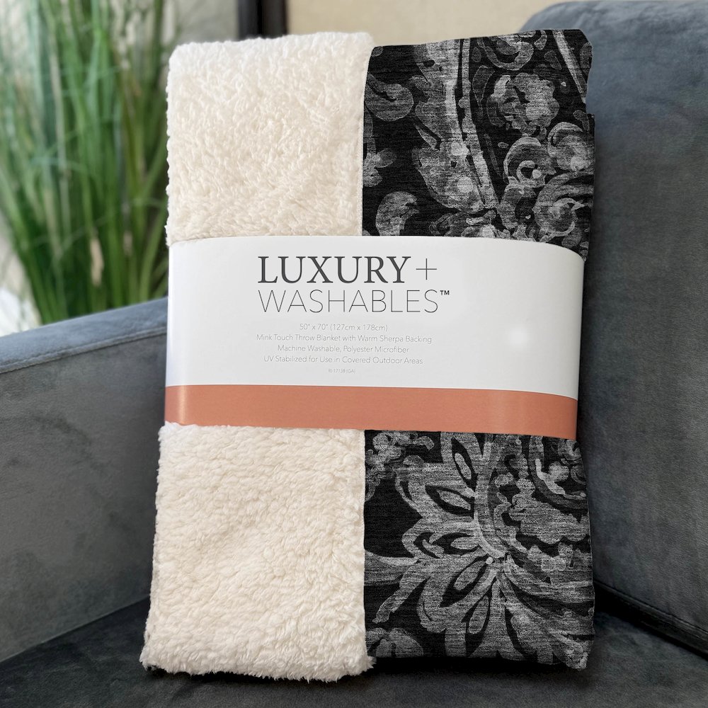 Premium Machine Washable ASB835 Black 50" x 70" Sherpa Throw Blanket. Picture 3