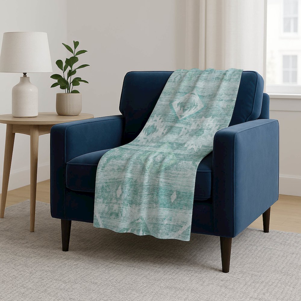 Premium Machine Washable ASB837 Aqua 50" x 70" Sherpa Throw Blanket. Picture 5