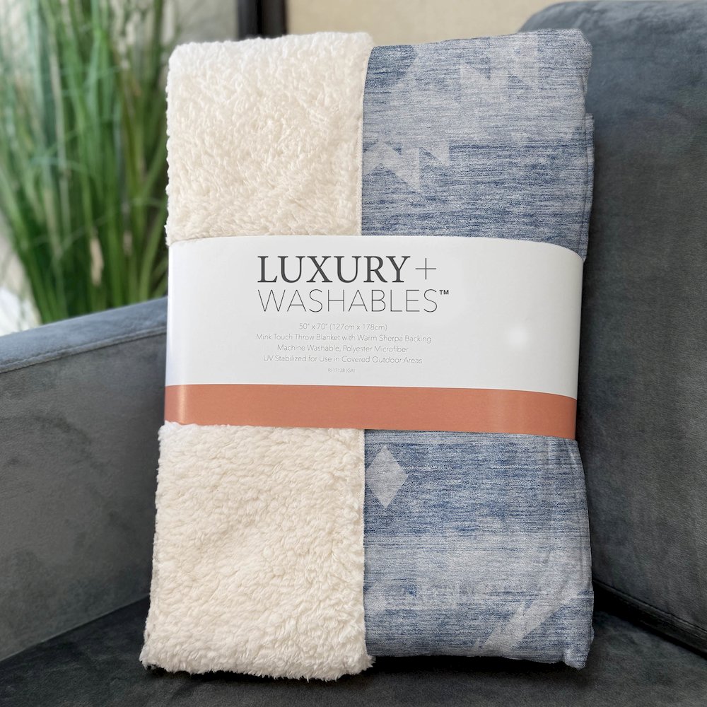Premium Machine Washable ASB837 Blue 50" x 70" Sherpa Throw Blanket. Picture 3