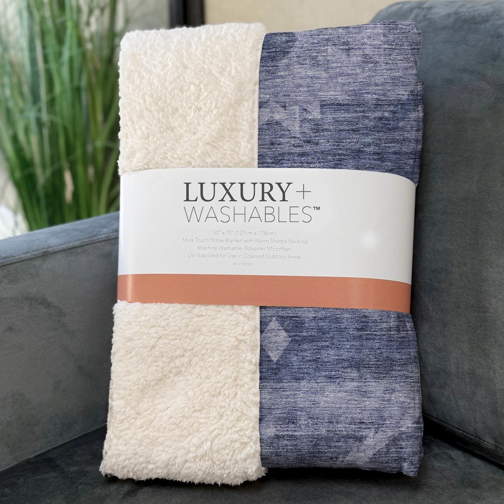Premium Machine Washable ASB837 Navy 50" x 70" Sherpa Throw Blanket. Picture 3