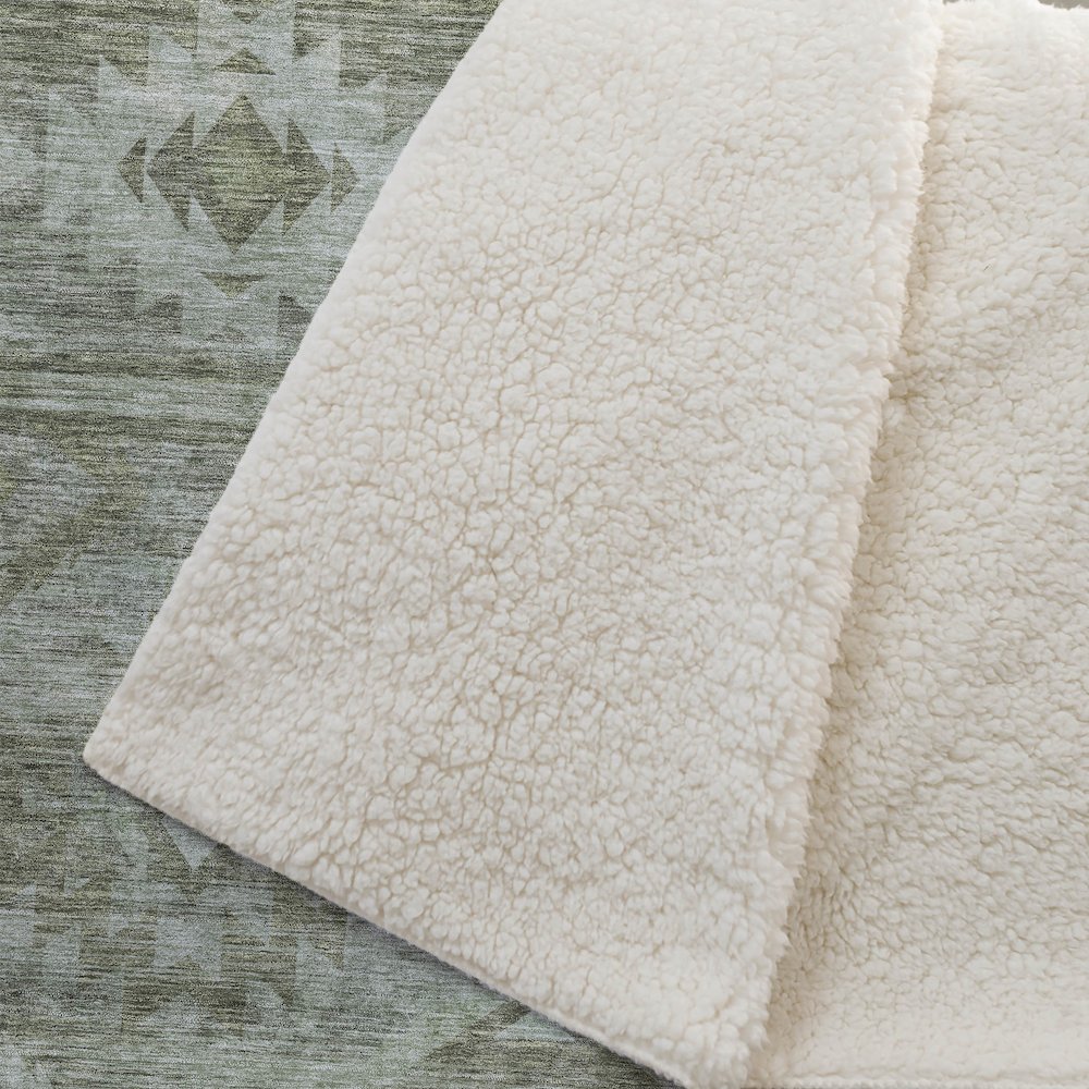 Premium Machine Washable ASB837 Olive 50" x 70" Sherpa Throw Blanket. Picture 2