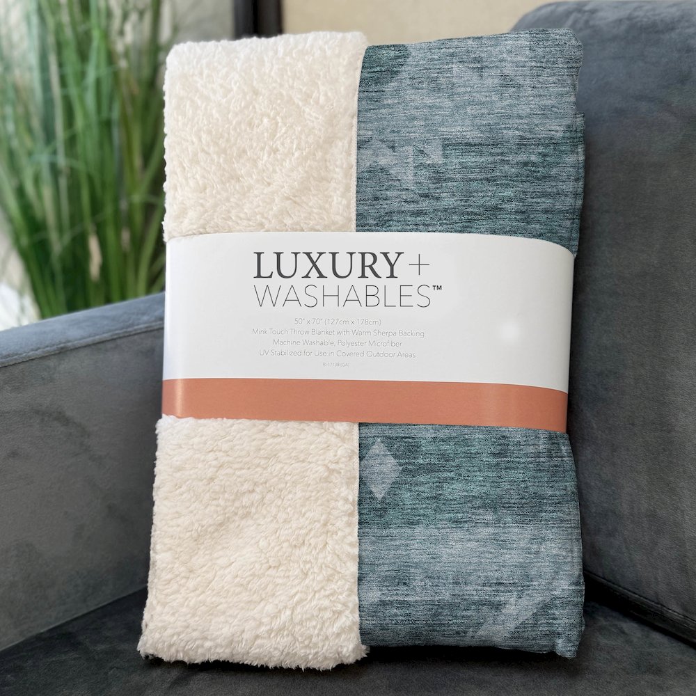 Premium Machine Washable ASB837 Teal 50" x 70" Sherpa Throw Blanket. Picture 3
