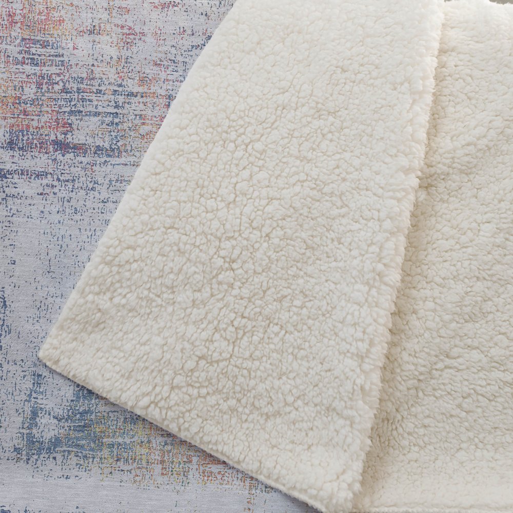 Premium Machine Washable ASB838 Ivory 50" x 70" Sherpa Throw Blanket. Picture 2