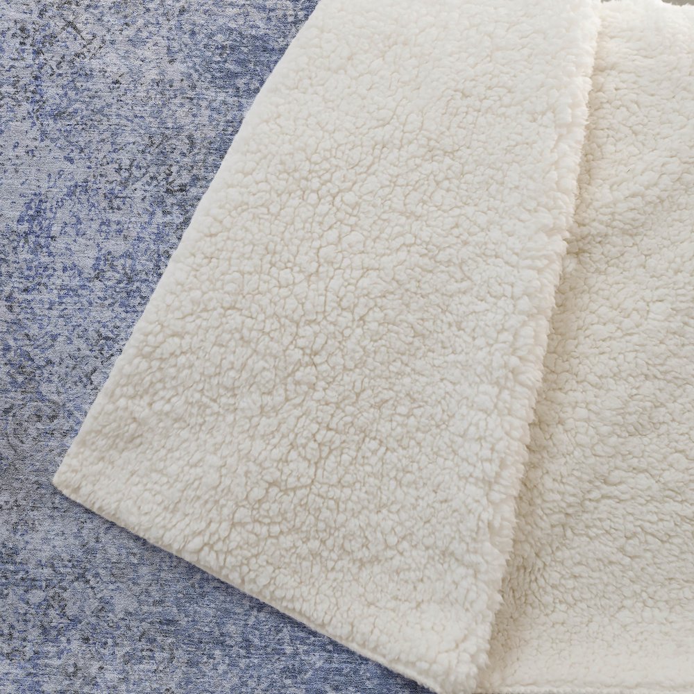 Premium Machine Washable ASB840 Blue 50" x 70" Sherpa Throw Blanket. Picture 2