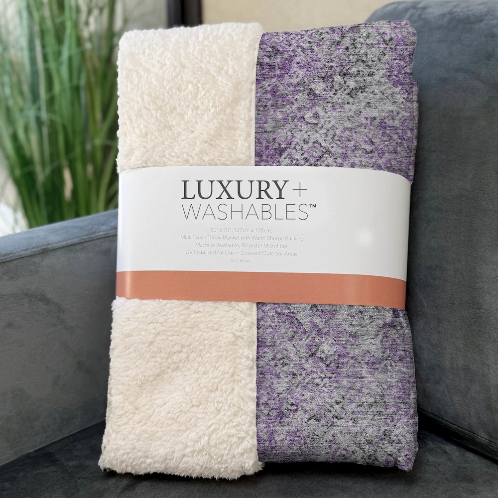 Premium Machine Washable ASB840 Plum 50" x 70" Sherpa Throw Blanket. Picture 3