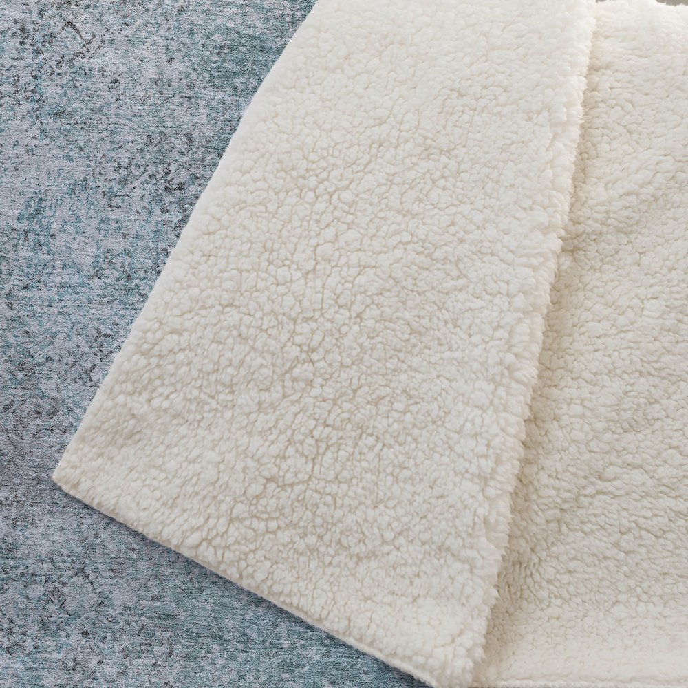 Premium Machine Washable ASB840 Teal 50" x 70" Sherpa Throw Blanket. Picture 2