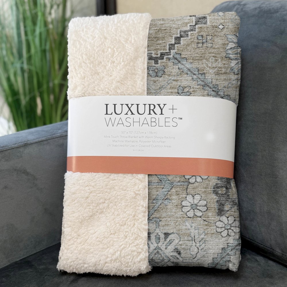 Premium Machine Washable ASB841 Beige 50" x 70" Sherpa Throw Blanket. Picture 3