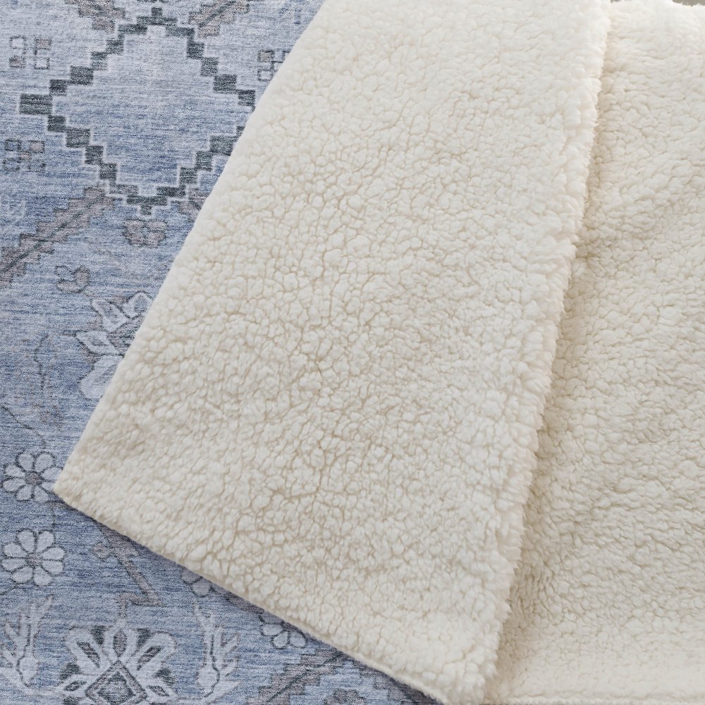 Premium Machine Washable ASB841 Blue 50" x 70" Sherpa Throw Blanket. Picture 2