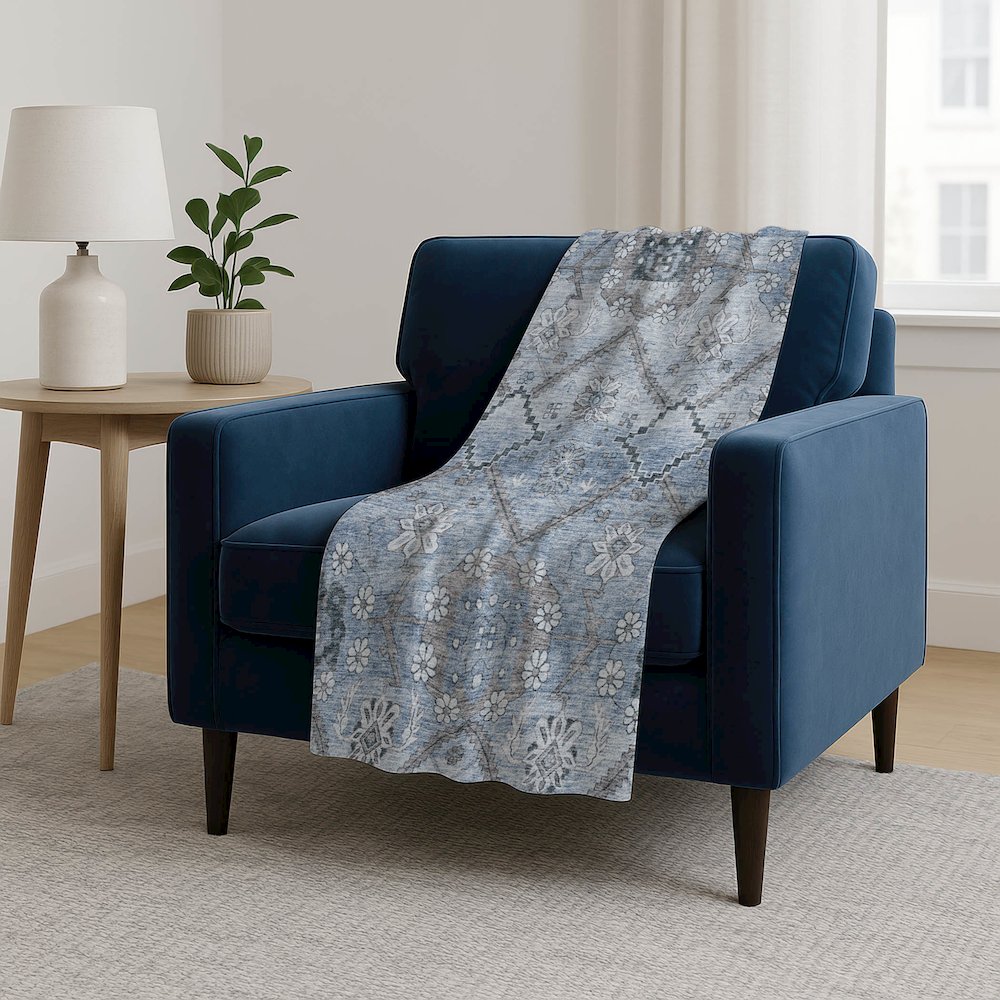 Premium Machine Washable ASB841 Blue 50" x 70" Sherpa Throw Blanket. Picture 5