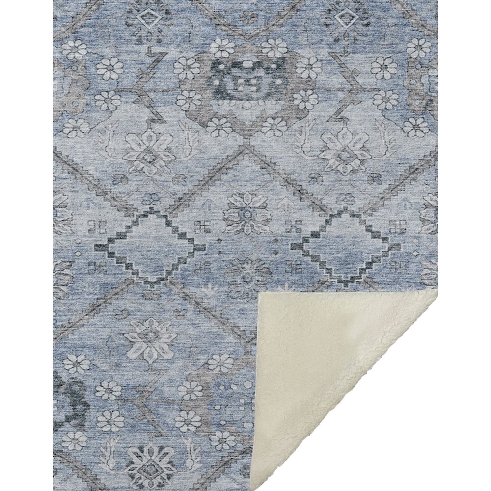 Premium Machine Washable ASB841 Blue 50" x 70" Sherpa Throw Blanket. Picture 1