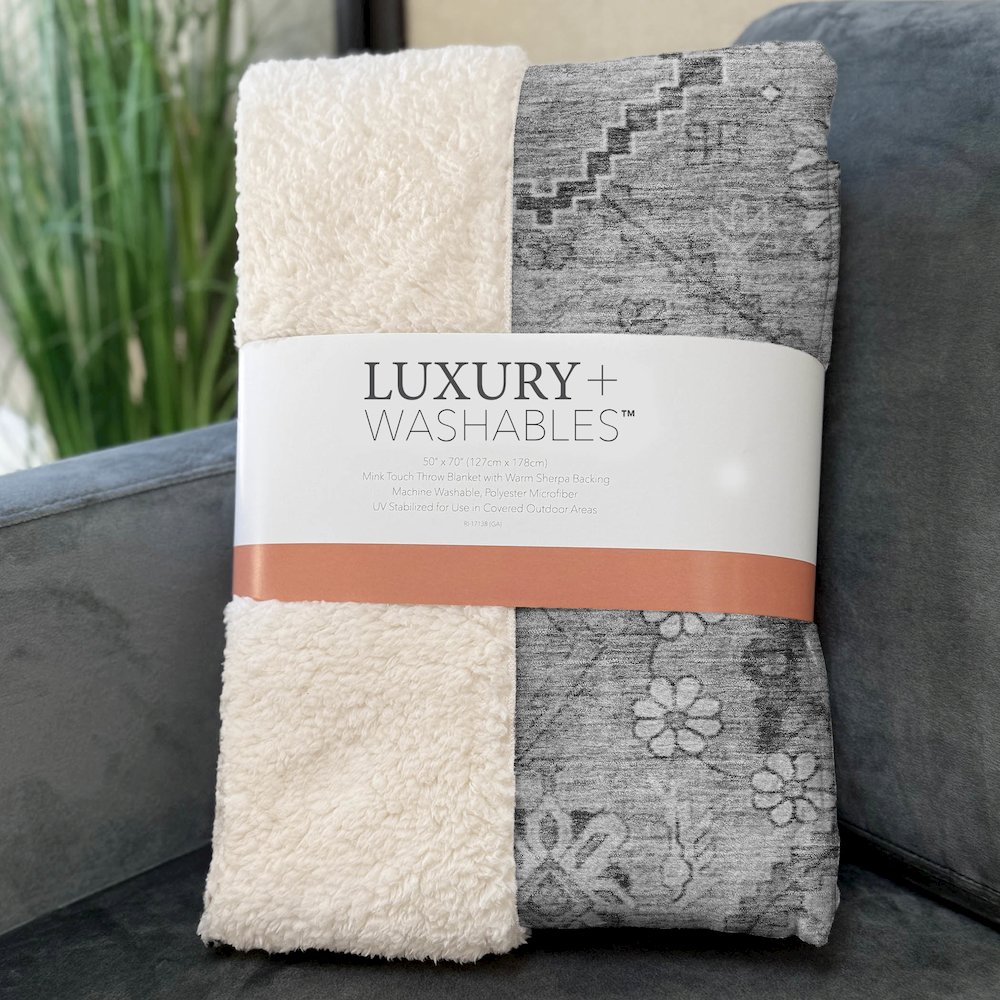 Premium Machine Washable ASB841 Gray 50" x 70" Sherpa Throw Blanket. Picture 3