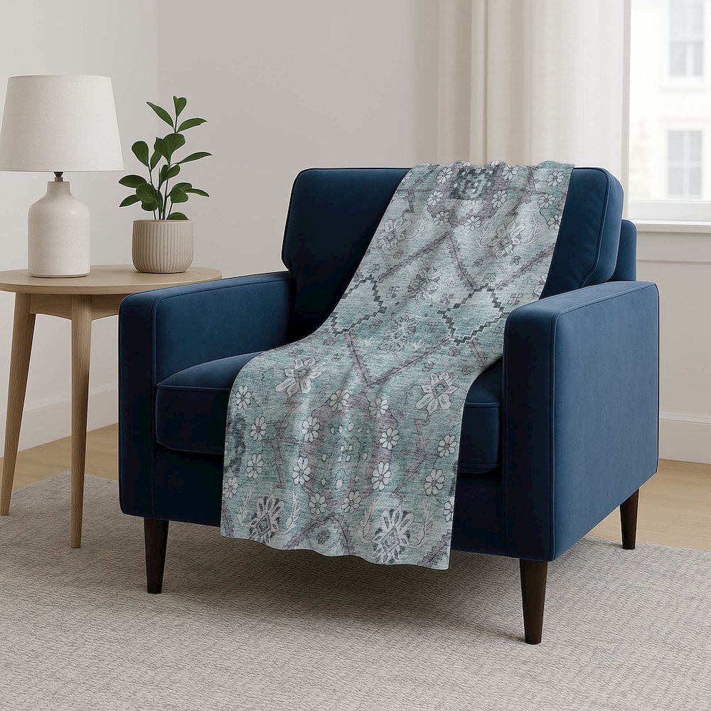 Premium Machine Washable ASB841 Teal 50" x 70" Sherpa Throw Blanket. Picture 5