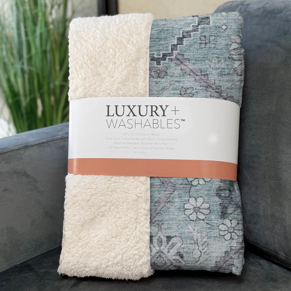Premium Machine Washable ASB841 Teal 50" x 70" Sherpa Throw Blanket. Picture 3