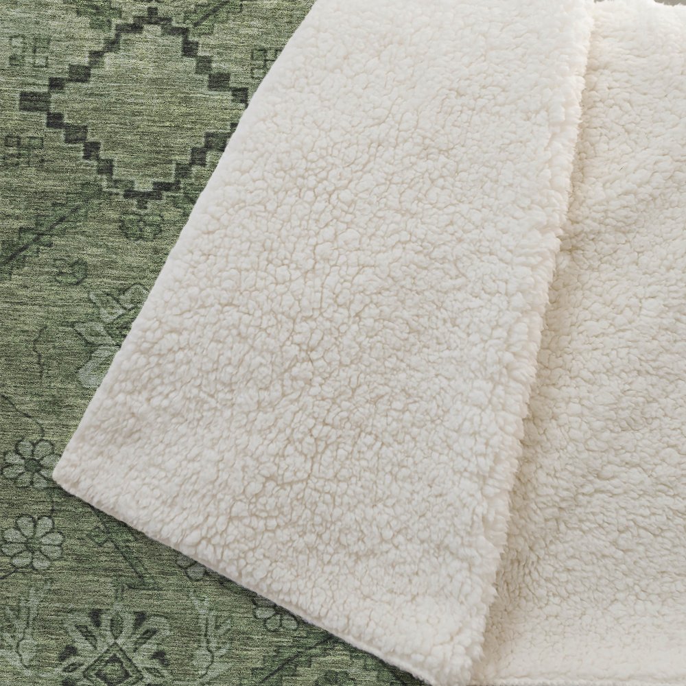 Premium Machine Washable ASB842 Olive 50" x 70" Sherpa Throw Blanket. Picture 2