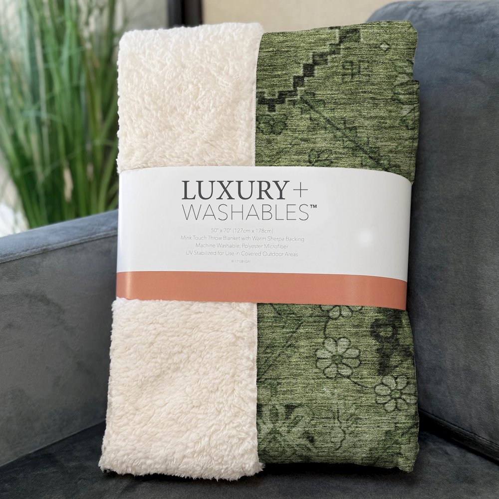 Premium Machine Washable ASB842 Olive 50" x 70" Sherpa Throw Blanket. Picture 3