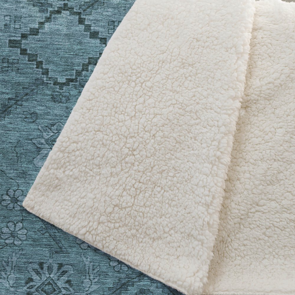 Premium Machine Washable ASB842 Teal 50" x 70" Sherpa Throw Blanket. Picture 2