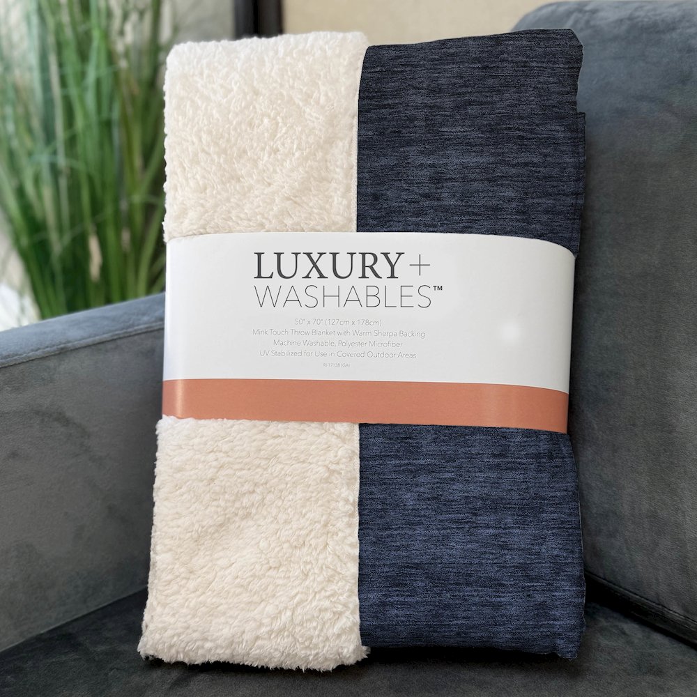 Premium Machine Washable ASB844 Navy 50" x 70" Sherpa Throw Blanket. Picture 3